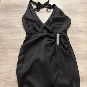 Bershka Black Satin Backless Dress